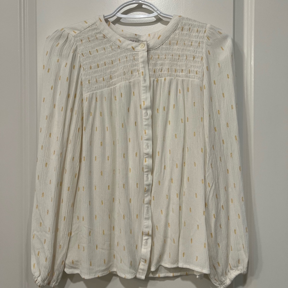LOFT Cream Buttoned Relaxed Blouse